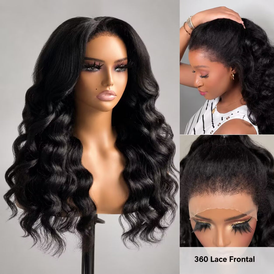 Natural black kinky body wave 360 lace wig