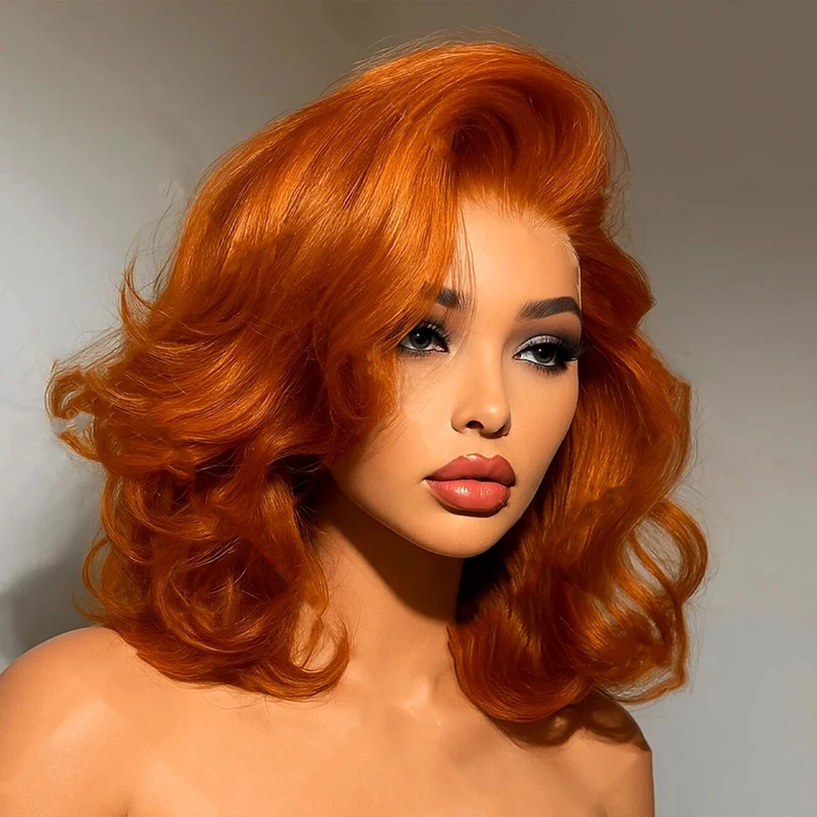 Orange ginger short wavy glueless bob wig