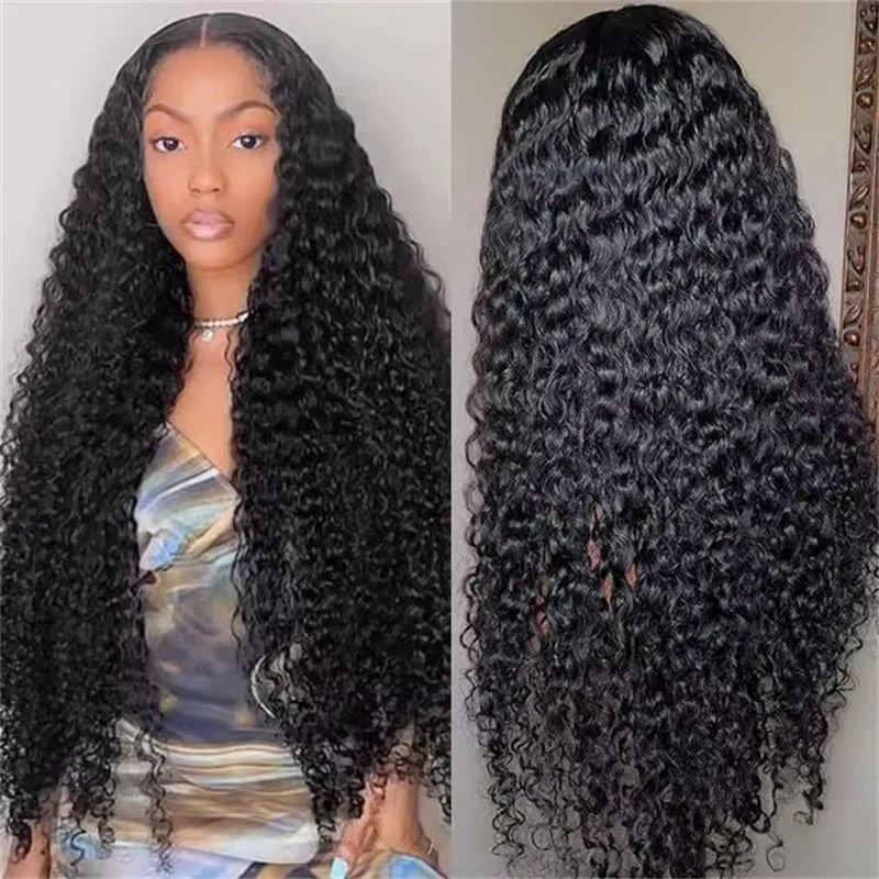Natural black Burmese curly 250% density lace-front wig