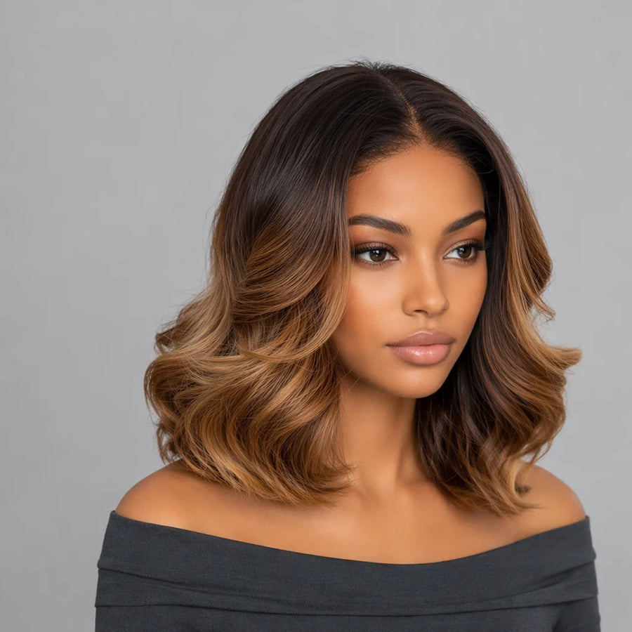 Brown and blonde ombré glueless lace wig