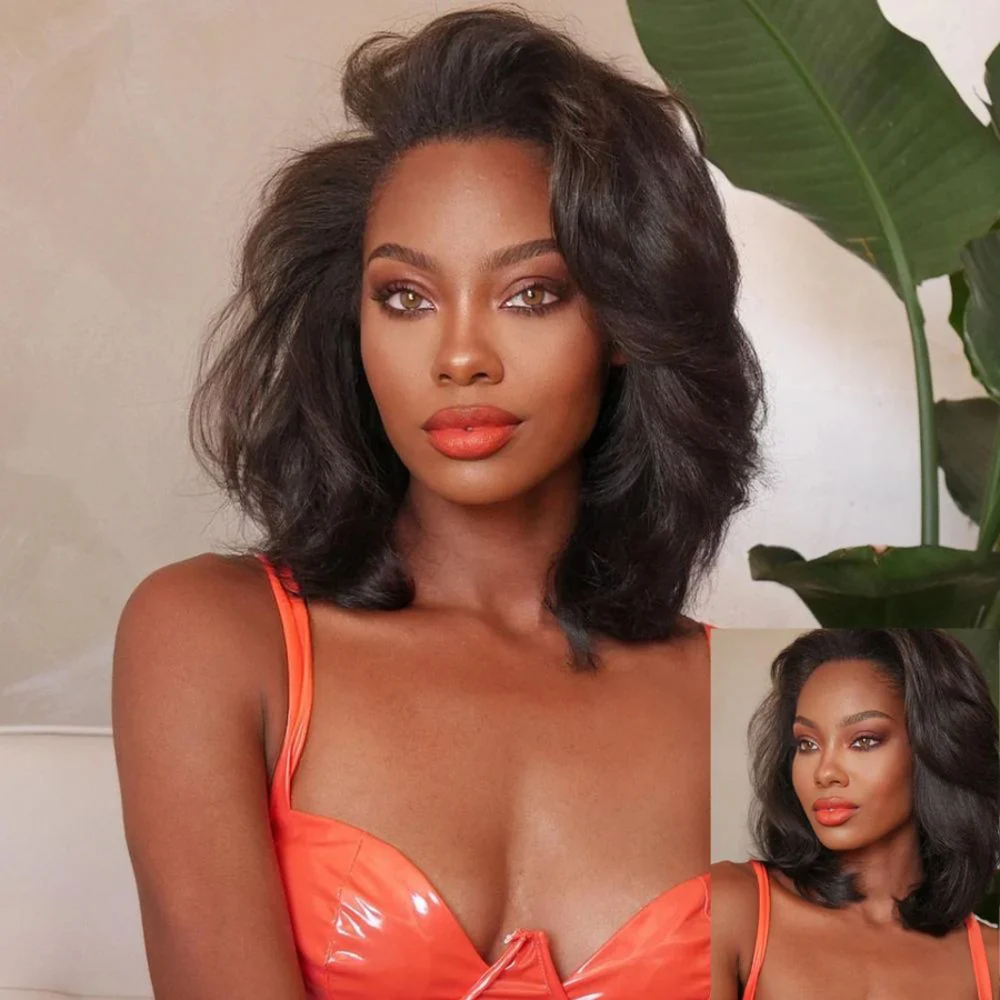 Side-part layered blowout bob glueless lace wig