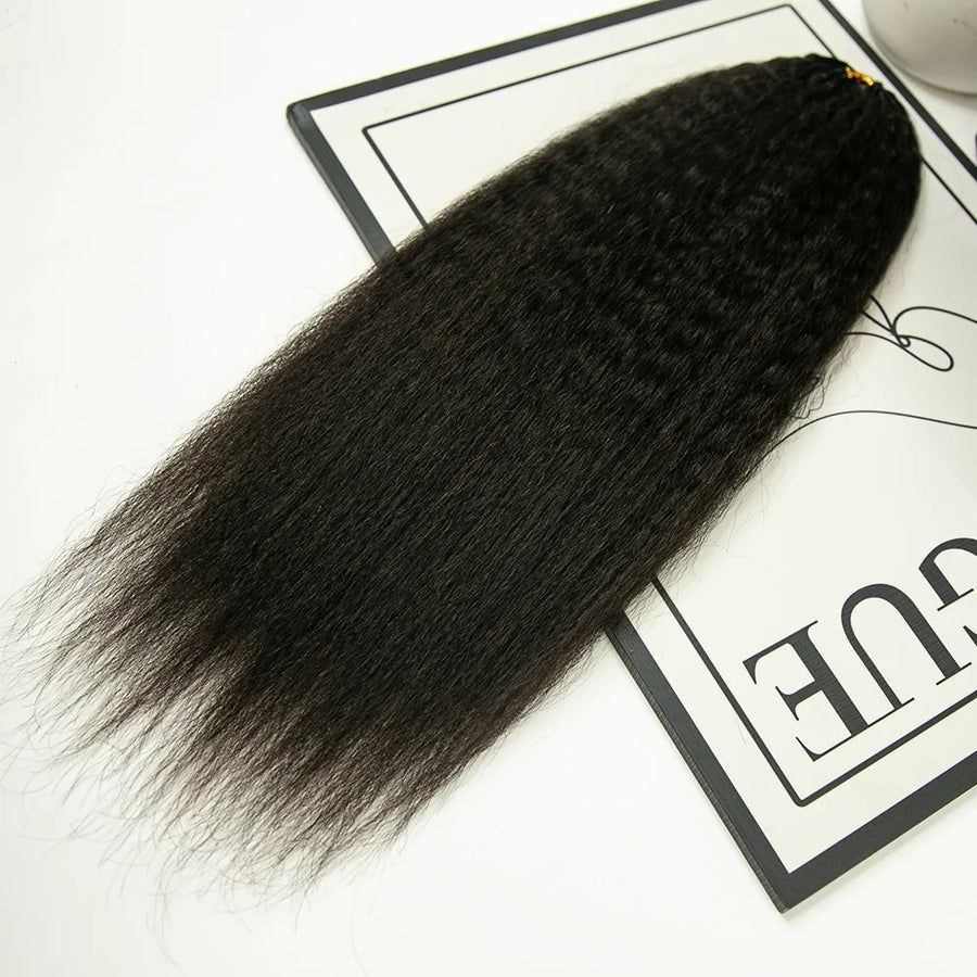 Natural black kinky-straight crochet human hair strands